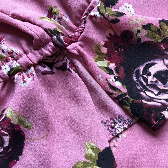 MM beautiful cold shoulder blouse scoop neck bell sleeves pink floral Large - Picture 6 of 10